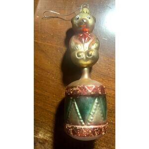 Mercury Glass Handblown Vintage Bear On Drum Ornament